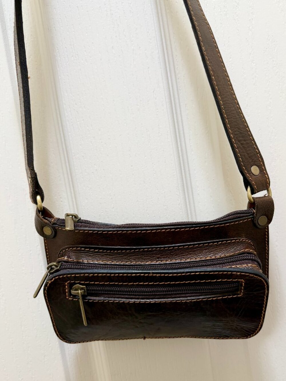 Crossbody Leather Fanny Bag Dark Brown Small Unisex Boho Minimalist Adjustable
